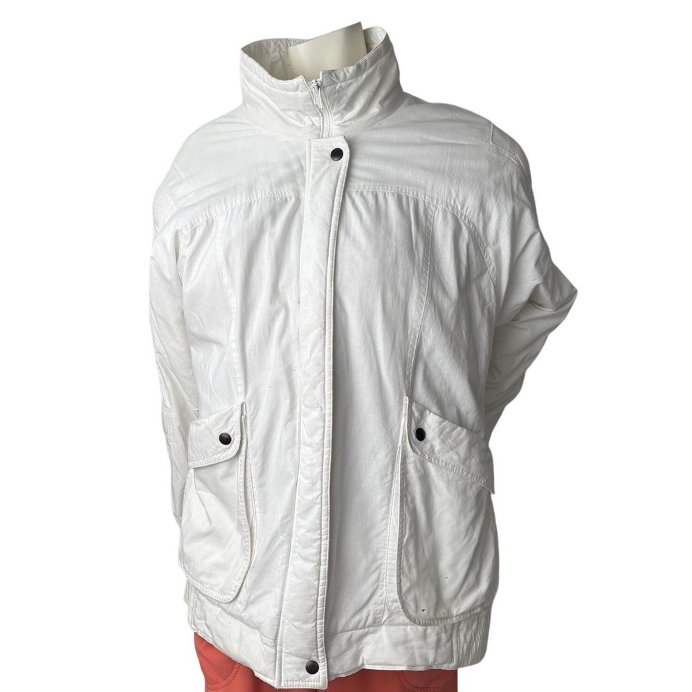 Vintage 80's Jessica Utility Jacket Funnel Neck Padded White Front‎ Pockets M